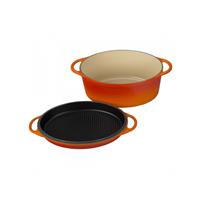 Le Creuset Bräter oval 32 cm mit Grilldeckel ofenrot