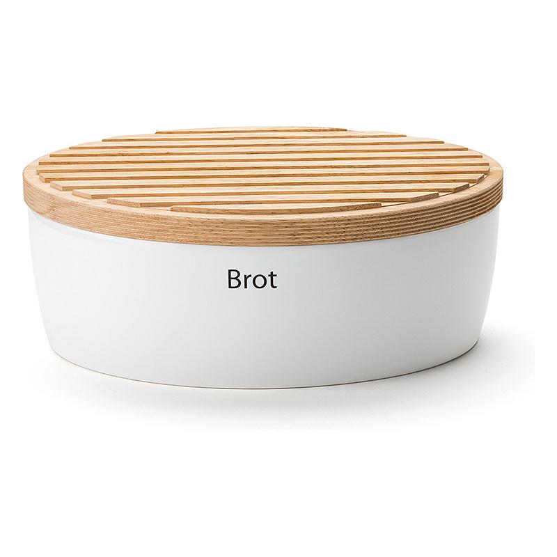 Continenta Brottopf weiß oval mit Holzdeckel 30 x 23 x 13,5 cm Brot Schneidebrett