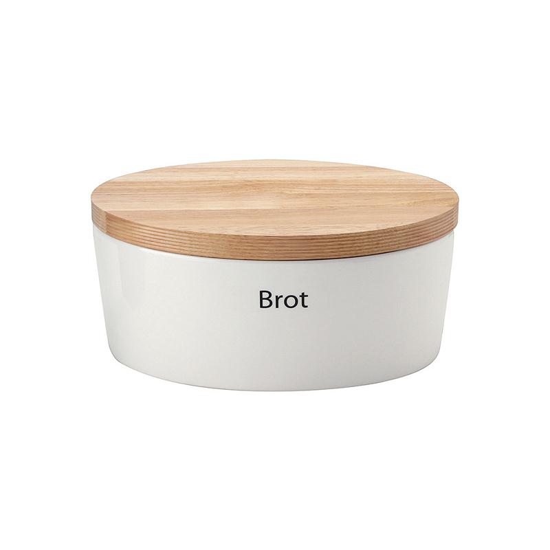 Continenta Brottopf weiß oval mit Holzdeckel 30 x 23 x 13,5 cm Brot Schneidebrett